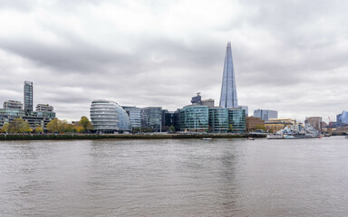 Daytime view of the Shard and skyscrapers of the city of London
