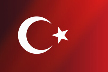 Turkish national flag with white star and moon on red background