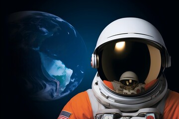 astronaut in the in front of earth copy space