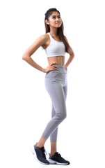 Fototapeta premium Young and skinny woman in gym top isolated on white background