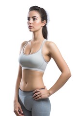 Fototapeta premium Young and skinny woman in gym top isolated on white background