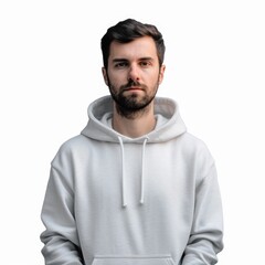 Obraz premium Man in white hoodie isolated on white background.