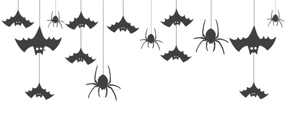 Happy Halloween. Web banner or invitation. Background with bats, spider . Vector illustration. spiders, bats, lettering. Place for text