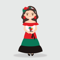 mexican women cartoon character . mexican girl characters for celebration, independence day, national patterns,fiesta and decoration