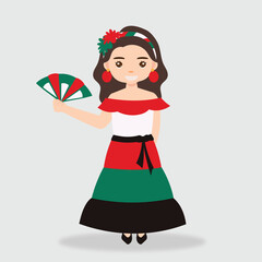 mexican women cartoon character . mexican girl characters for celebration, independence day, national patterns,fiesta and decoration