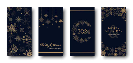 Fototapeta na wymiar Christmas Poster 2024. Winter poster template. Christmas background with snowflakes. Poster, banner or background. Vector illustration