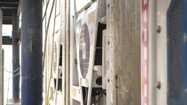 Detailed Footage of the fan of a machinery at sea port in karachi