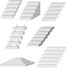staircase in the house,3d interior staircases isolated on white background. the stair steps collection in the house and building