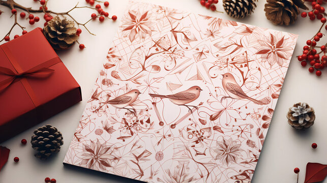 Beautiful Christmas Composition with Blank Card. Mockup for holiday designs.