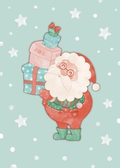 Fototapeta premium Cute Santa Claus. Printable Christmas card. Merry Christmas digital greeting card. Happy New year card. Christmas wall art print. Holiday decor