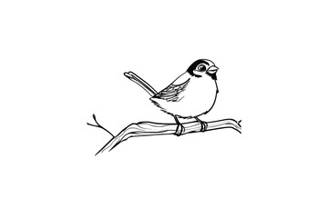 Branching Beauty: A Delightful Encounter with a Cute Cartoon Bird, Finding Serenity on a Blossoming Bough Amidst Nature's Embrace