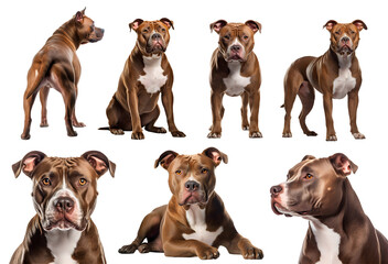 Pitbull dog puppy, many angles and view portrait side back head shot isolated on transparent background cutout, PNG file