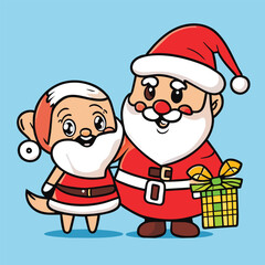 Santa and Reindeer as Gift Givers for Kids on Christmas. Vector