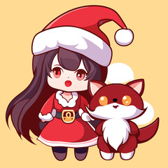 Santa and Reindeer as Gift Givers for Kids on Christmas. Vector