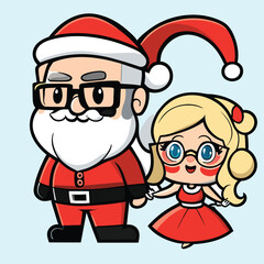 Santa and Reindeer as Gift Givers for Kids on Christmas. Vector