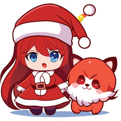 Santa and Reindeer as Gift Givers for Kids on Christmas. Vector