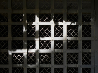 window protected by metal grill with shadows, Gray Tone