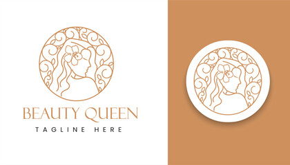 line art style female face botanical logo for beauty cosmetic salon spa, feminine beauty care silhouette vector illustration, or logo template
