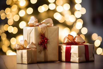 cajas de regalo variadas rojas y doradas de navidad.