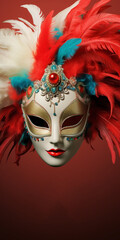 Venice carnival mask on red background.