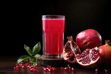 Fresh ripe pomegranate and pomegranate juice, healthy eating concept
