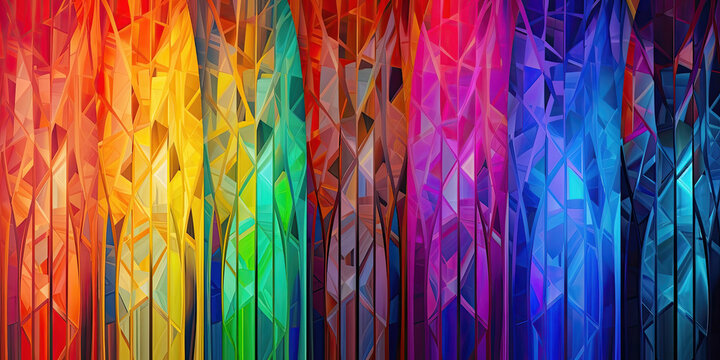 Wall of facetted cylinders in rainbow colors