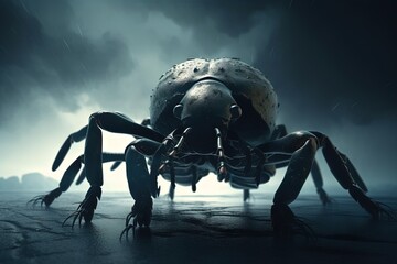 Naklejka premium Scary beetle creature at night, monster, evil.