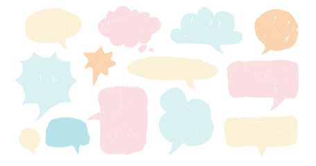 Naive speech bubbles pack. Doodle boho sketch style of chat clouds in natural tones. Dialogue, discussion, message, thoughts comic sketch. Scandinavian nursery Design for kids.
