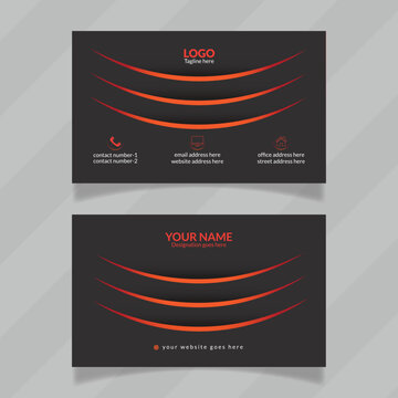 Customizable and vector template file for personal identity card. Creative and elegant design presentation for business card. Black and orange color stylish visiting card mockup. 