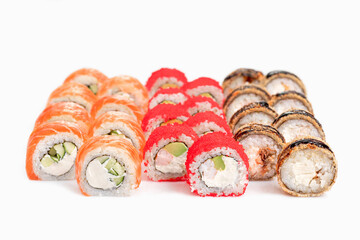 Assorted Japanese sushi roll set. sushi rolls set close up selective focus.