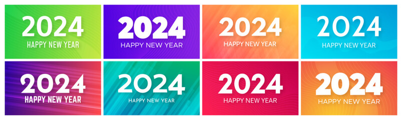 2024 Happy New Year on colorful backgrounds
