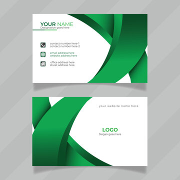 Creative business card design with 3D shape concept. Green and white color personal information card design. Editable and horizontal design idea for name card with background.