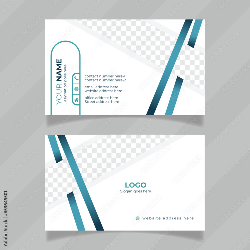 Fototapete Print ready horizontal business card design presentation. Colorful and abstract design template for visiting card also easy to edit. Customizable illustrator or eps file for personal identity card. 