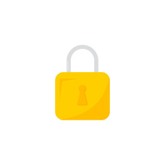 Vector yellow key, important secret locking device on white background.