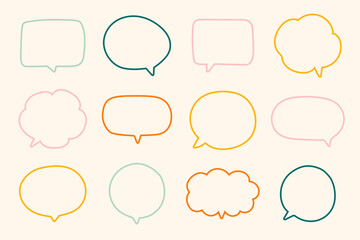 Hand drawn speech bubbles. Elements of graphic design in the Doodle style. The modern concept of communication. Abstract isolated symbols for dialogue, talks, discussions.
