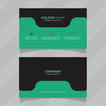 Simple and illustrator business card design layout. Creative design template for personal information card. Editable and printable vector design for visiting card with green and black color.