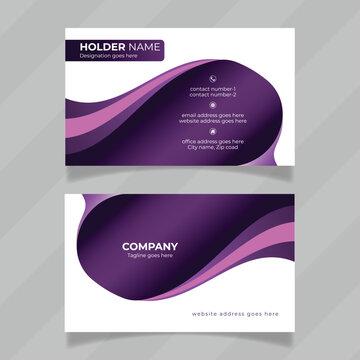 Modern and abstract business card design template. Colorful and stylish name card design concept with purple color. Professional visiting card design presentation with white background.   