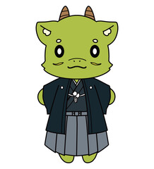 着物を着た龍のキャラクターのイラスト素材