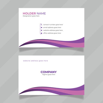 Simple and horizontal design layout for  personal identity card. Creative and vector design presentation for business card. Colorful double sided business card design mockup with purple color.