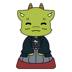 正座をする着物を着た龍のキャラクターのイラスト素材