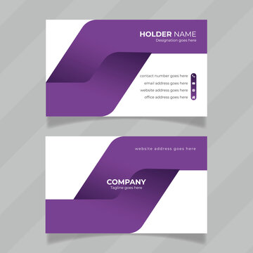 Double sided unique design presentation for contact information card. Purple color modern business card design presentation. Customizable business card design layout file with geometric shape.