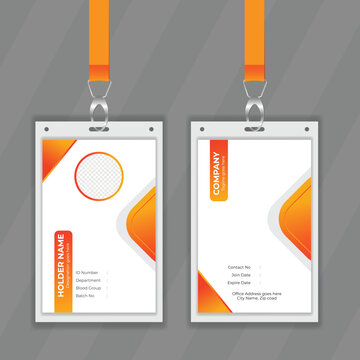 Double sided orange color Identity card design. Stylish and unique design presentation for office stuff information card design. Vertical design template for student id card customize AI file.