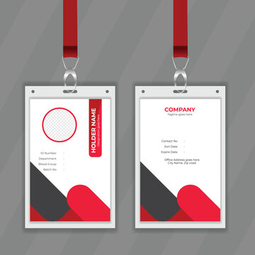 Stylish and unique design template for office stationery. Red and white color identity card design presentation. Easy to customize illustrator file for membership information card design template. 