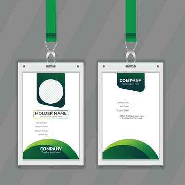 Green and white color Identity card design presentation. Vector design template for office employee information card. Abstract design for student identity card also editable illustrator file. 