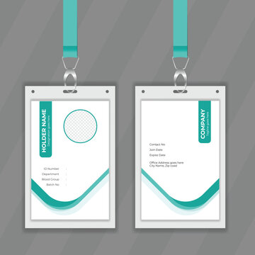 Editable illustrator layout file for ID card. Simple or professional design concept for office employee ID card. Green color membership card design layout white background also easy to customize file.