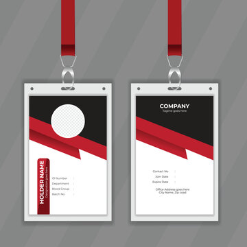 Red color identity card design with vector layout. vertical and geometric shape id card design presentation. Double professional  office stationery design with vector layout also printable file.