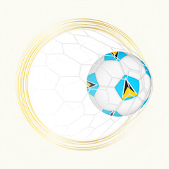 Football emblem with football ball with flag of Saint Lucia in net, scoring goal for Saint Lucia.