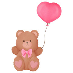Fuzzy Valentine Teddy bear with balloons, for decoration invitation and greetings