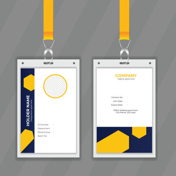 Modern design template for ID Card. yellow color student information card design. Vertical design concept membership card. Editable design layout for office stationery. Stuff information card design.