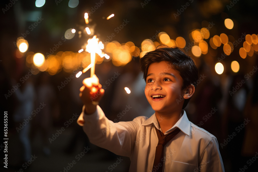 Sticker indian boy celebrating diwali festival